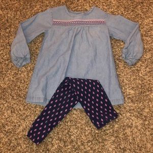 Carter’s denim tunic with navy w/pink leggings.4T